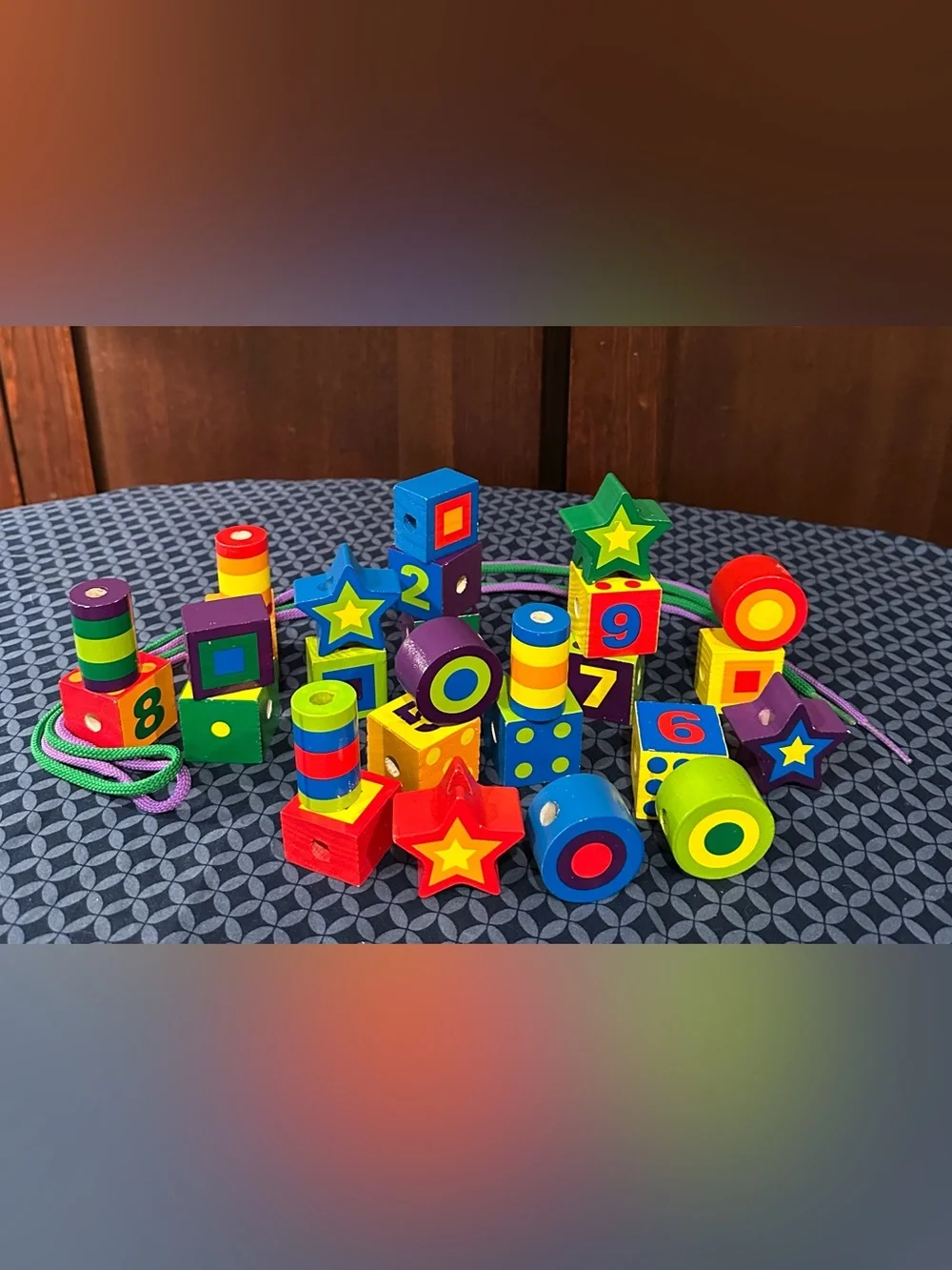 Like New • wooden shapes for lacing • toy blocks